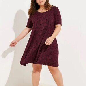 Loft Purple Burgundy Floral Dress Short Sleeve 20/22 Plus